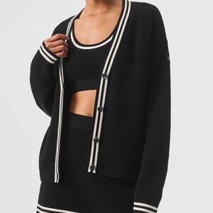 ALO Yoga Black Cardigan with White Trim